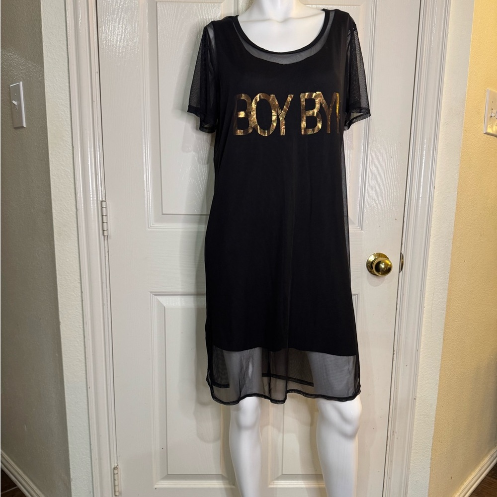 Urban Rose Black Sheer women’s Dress with Gold Lettering size Large